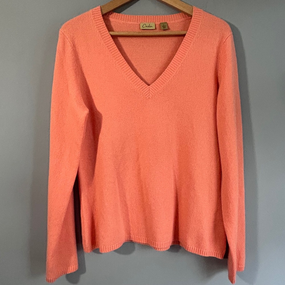 Caslon Womens‎ 100% Cashmere V-Neck Sweater Tangerine Orange  Size L CN95164MI